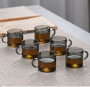 Smoke Grey Handle Cup Borosilicate Glass Tea Cup with Handle Grey Straight Small Handle Glass Water Cup Household Tea Tasting Cup