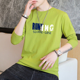 Autumn Men's Crewneck Long-sleeved T-shirt 2024 Crewneck Printed T-shirt Base Shirt Korean Style Slim-fit Men's Top