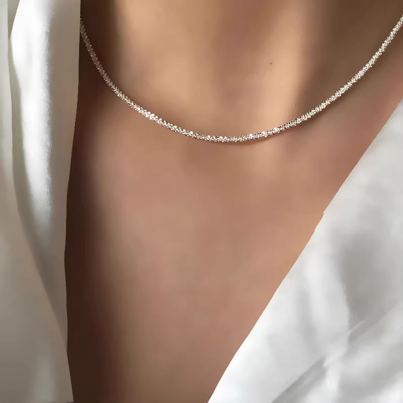 Titanium Steel Non-Fading Starry Sky Choker Sparkling Neckband Necklace for Women Simple Minimalist Style Collarbone Chain Trendy Choker