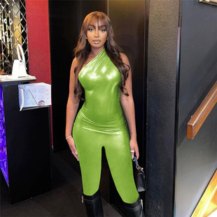 European and American style 2023 spring and summer new oblique shoulder sleeveless waist hip ladies jumpsuit pants women's nightclub wholesale