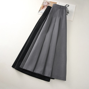 Grey A- line Pleated Skirt Women's 2025 New Spring and Autumn High Waist Slimming Draped Dress Umbrella Skirt Long Skirt