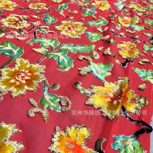 Hand-painted gold silk jacquard velvet fabric brocade velvet rotten flower clothing shawl scarf fabric processing samples can be determined