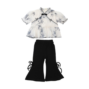 Girl's Retro Chinese Style Suit 2023 Summer New Arrival Baby Girl's Stylish Fashionable Two-Piece Suit for Children