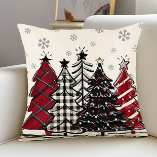 Cross-border European and American holiday pillow case peach skin Christmas tree printing home living room sofa cushion pillow case wholesale