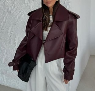 2024 Europe and the United States cross-border new women's autumn and winter red brown leather jacket coat short personality motorcycle style fashion