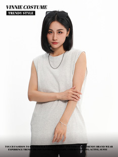 Japanese fashion brand sleeveless vest women's solid color simple heavy 240g pure cotton all-match outer wear loose T-shirt top summer