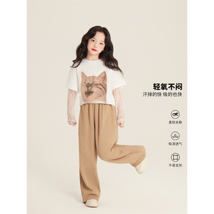 Amybaby Girls' Pants Spring 2025 New Arrival Western Style All-Match Staggeddon Korean Style Girls' Wide-Leg Pants