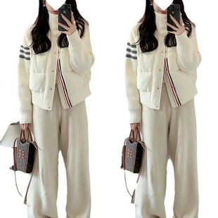 Manufacturers Knitted TB Trendy 2024 Coat Autumn and Winter Korean Style Stitching Lightweight Down Jacket Women's New College Style White