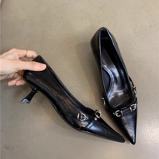 French Niche High Heels Women's Shoes 2024 New Elegant Elegant Black Pointed Shallow Mouth commuter Shoes