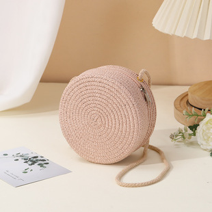 Straw Bag Seaside Woven Bag Women's 2025 New Entry Luxury Style Straw Woven Small Round Bag Mobile Phone Crossbody Bag Large Medium Small suit