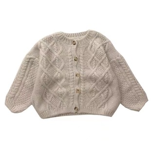 2023 autumn and winter thickened new knitted coat boys and girls sweater girls' baby sweater girls' Korean twist cardigan