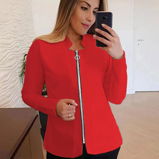 2023 European and American autumn and winter new women's clothing Amazon independent station loose casual solid color zipper long sleeve top coat