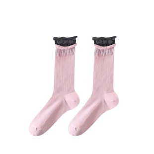 2025 Spring and Summer Double Rakou Socks Women's Mid-tube Socks Thin Contrast Color Dopamine Curled Boneless All-match Stacked Socks