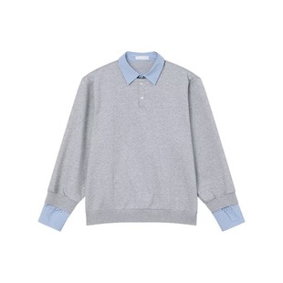 fleece-lined Fake Two-piece Contrast Color Stitching Shirt Collar Sweaters for Men and Women Autumn and Winter Long-sleeved Lapel Loose Couples Top