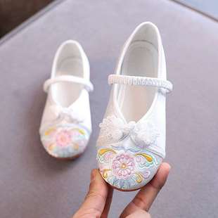 Hanfu Embroidered Shoes for Girls, Traditional Chinese Style Handmade Cloth Shoes with Cowhide Soles, Embroidered Ancient Dance Shoes