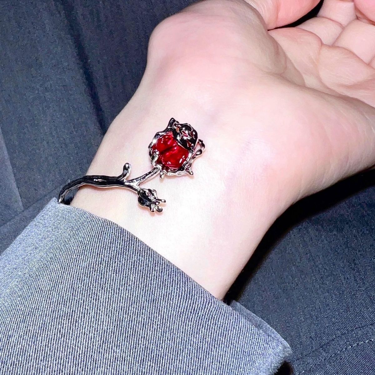 In the Name of Rose: Iceberg Lava Red Rose Flower Vine Wrap Bracelet, High Aesthetic Value Jewelry, Gift for Girlfriend