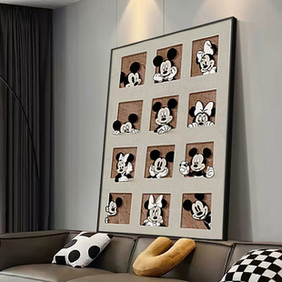 Mickey living room decorative painting modern minimalist Mickey Mouse sofa background wall painting cartoon floor painting porch mural