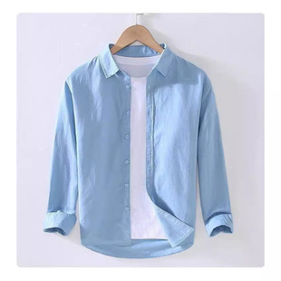 Spring and Summer Chinese Style Lapel Long-Sleeved Linen Shirt Men's Japanese Style Style Loose Fashion Casual Cotton and Linen Shirt Jacket