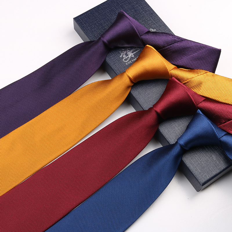 Business Tie for Men, Hand-Tied Style, Suitable for Suits and Work, Available in Orange, Red, Black, Navy Blue, Solid Color, Fine Stripe, 8cm Wide, Long Style