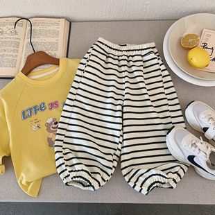 Children's Trousers Bang Cheng 2025 Spring Striped Casual Pants Boys All-match Napped Sweetpants Western-style Pants H0098