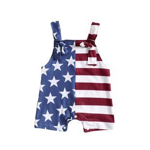 Cross-border European and American Festivals US Independence Day Baby's Clothes Color-matching Printed Knot Sling One-piece Climbing Suit