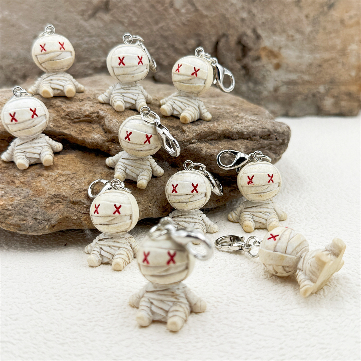 Halloween 3D mummy resin pendant, lobster keychain, bag charm, gift.