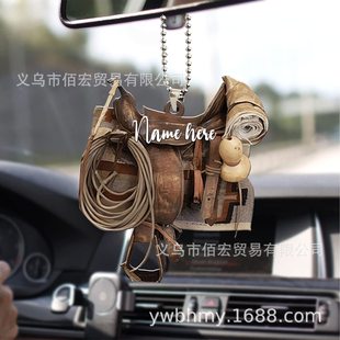 Cross-border New Unique Saddle Denim Cowboy Hat Boots Wild West Car Rearview Mirror Accessories Car Hanging Accessories