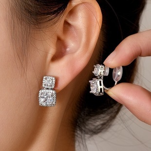 Non-Pierced Double Adhesive Ear Clips Mosquito Coil Disc Square Zirconium Non-Punch Earrings New Earrings for Women Daily Commuting Earrings