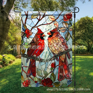 2024 Christmas Party Decoration Garden Flag Double-sided Linen Print Cardinals Cat Flag Cross Border temu Hot Sale