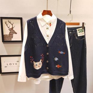 Sweet Mori Knitted Vest Women's Loose All-match Early Spring Age-reducing Cotton Waistcoat Small Vest Cardigan