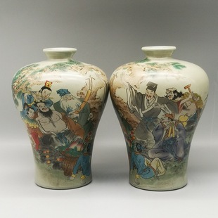 Yongzheng Year's Pastel Eight Immortals Lemei Bottle (Pair) Antique Porcelain Antique Collection Old Objects Old Goods Ornaments