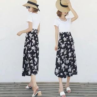 Chiffon One-piece Tie-up High Waist Chiffon Skirt Small Floral Skirt Summer New Tie-up Sun Protection Skirt Medium Yi Heng