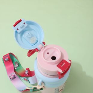 New 316 stainless steel cartoon cute mug outdoor portable straw double drinking cup crooked bear mug