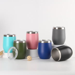 Cross-border exclusive stainless steel 12oz egg cup U-shaped transparent lid thermos cup outdoor portable egg shell cup logo