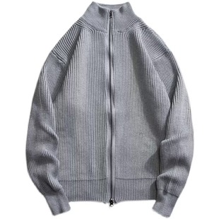 Autumn Korean Style High Collar Oblique Zipper Knitted Cardigan Sweater Men's and Women's Jacket Vertical Collar Retro Casual Design Top