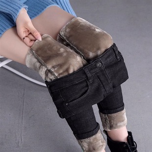 Женские свободные джинсы с завышенной талией Slim Look на флисовой подкладке, новинка 2021, Универсальный прямой Эластичный Карандаш для осени и зимы