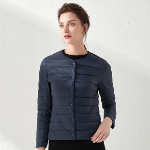 Cross-border New Autumn and Winter Lightweight Down Jacket Women's Short Round Neck Slim-fit plus size Collarless Long-sleeved Liner Coat Trendy