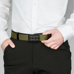 Men's Belt Metal Automatic Buckle Toothless Buckle Casual All-match Nylon Canvas Belt Fashionable Trouser Belt for Young Students