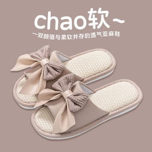 Free shipping bow ladies linen slippers new four seasons indoor floor non-slip cotton linen cloth wholesale comfortable
