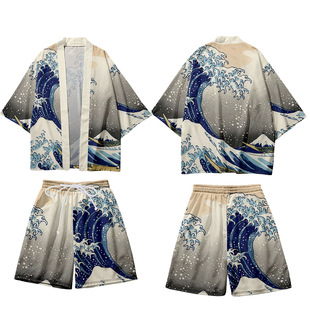 2022 New COS Ukiyo-e Animation Illustration 3D Digital Color Printing Fun Feather Woven Sleeve Cloak Couple Dress