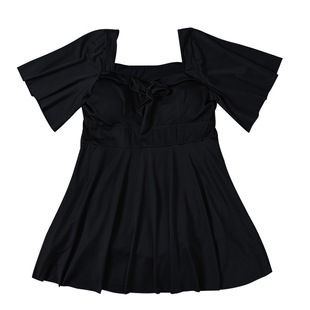 2025 New Swimwear Women's plus size chubby girl Conservative Slim Black 80.00kg Body Skirt Hot Spring Swimsuit