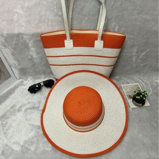 2024 New Style Straw Bag Mori Style Woven Shoulder Bag Hat Set Summer Outdoor Travel Holiday Beach Tote Bag