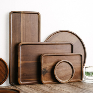 Acacia wooden tray fruit snack dinner plate household tableware Japanese round dried fruit plate coffee tea tray retro