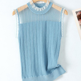 First-line Brand Cut Label Women's Big Brand Foreign Trade Sample Clothes Design Sense Sleeveless T-shirt Women's Thin Ice Silk Knitted Top