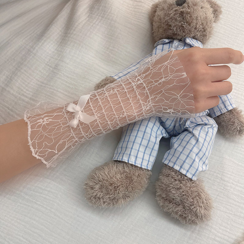Japanese new ballet style Ogen mesh lace bow sleeve Lolita girl concealer gloves for women