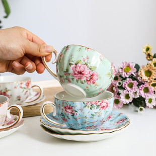 European-style Coffee Cup Saucer Ceramic Flower Tea Cup Set British Afternoon Tea Cup Household Tea Bowl Factory Outlet