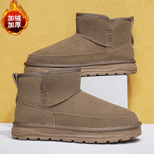 Cross-border snow boots men's 2024 winter thick-soled heightening fleece-lined plus cotton northeast outdoor men's short boots export cotton shoes