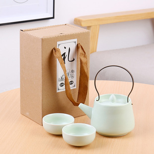 Kung Fu Ceramic Set One Pot Two Cups Tea Set Gift Box Commercial Gift Giving Home Simple Set Printable lo