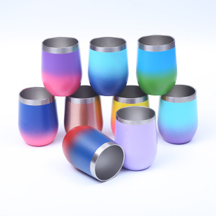 Amazon Direct Supply 12oz Stainless Steel Eggshell Cup Double Layer Insulation Cold Red Wine Glass Vacuum Belly Beer Cup