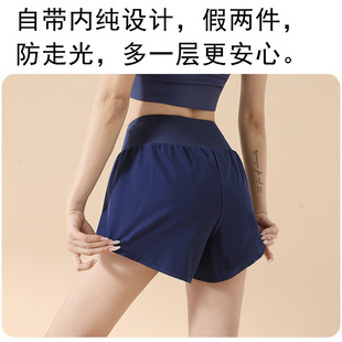 Fake Two-piece Anti-slip Sports Shorts Women's Side Pocket Loose High Waist Hip-lifting Running Yoga Thin Shorts